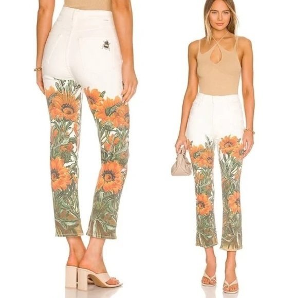 MOTHER Denim - NWT MOTHER Water for Flowers High Waisted Rider Ankle White Jeans Size 24 $298